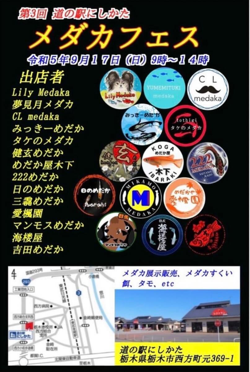 栃木県で開催のメダカ販売イベントのチラシ(2023年9月開催)