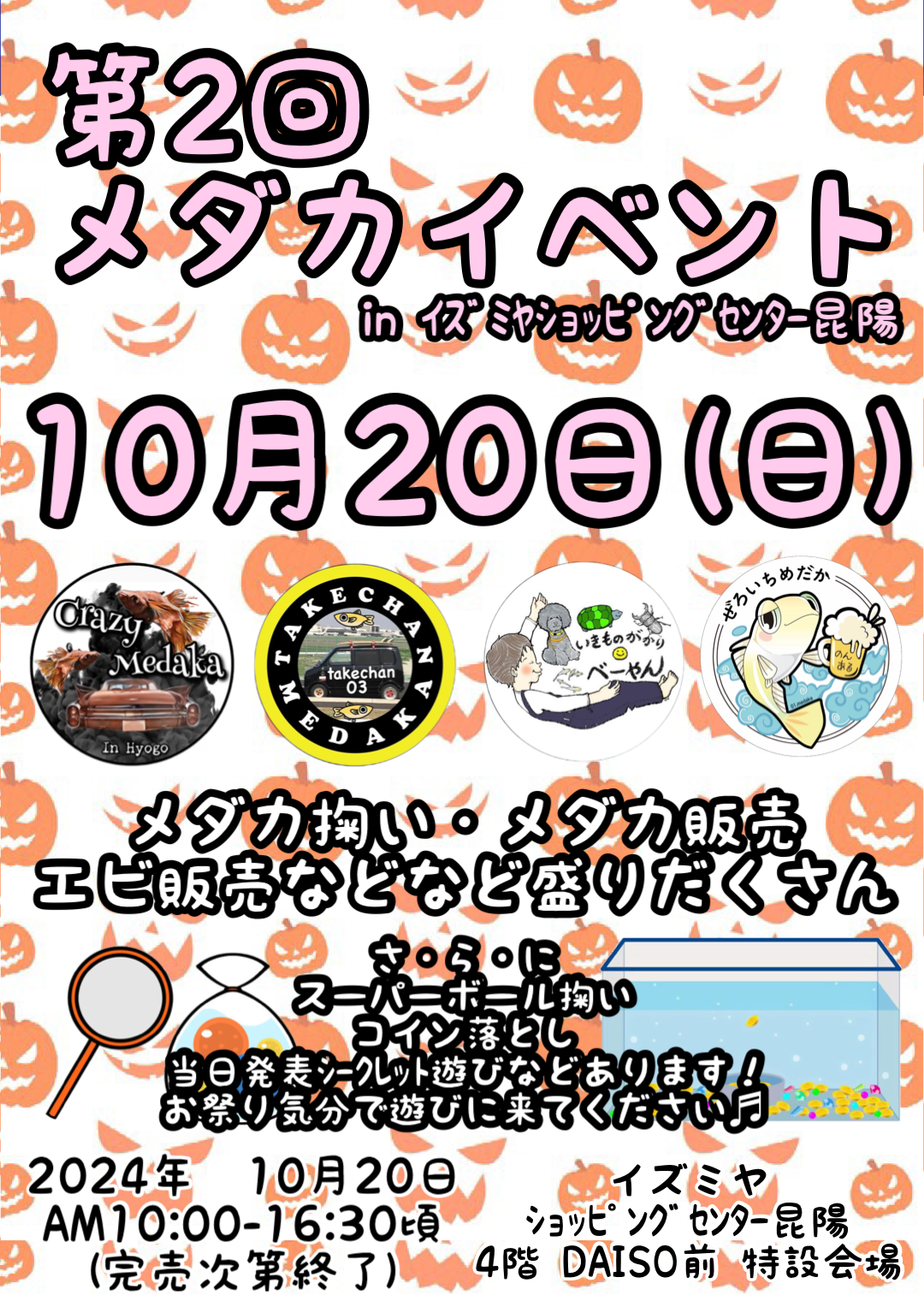 メダカ販売イベントのチラシ(2024年10月開催)