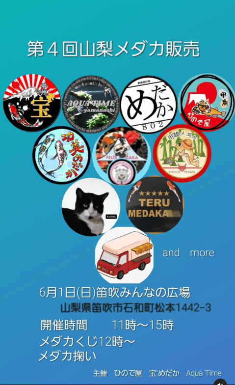 メダカ販売イベントのフライヤー広告(2025年6月開催)