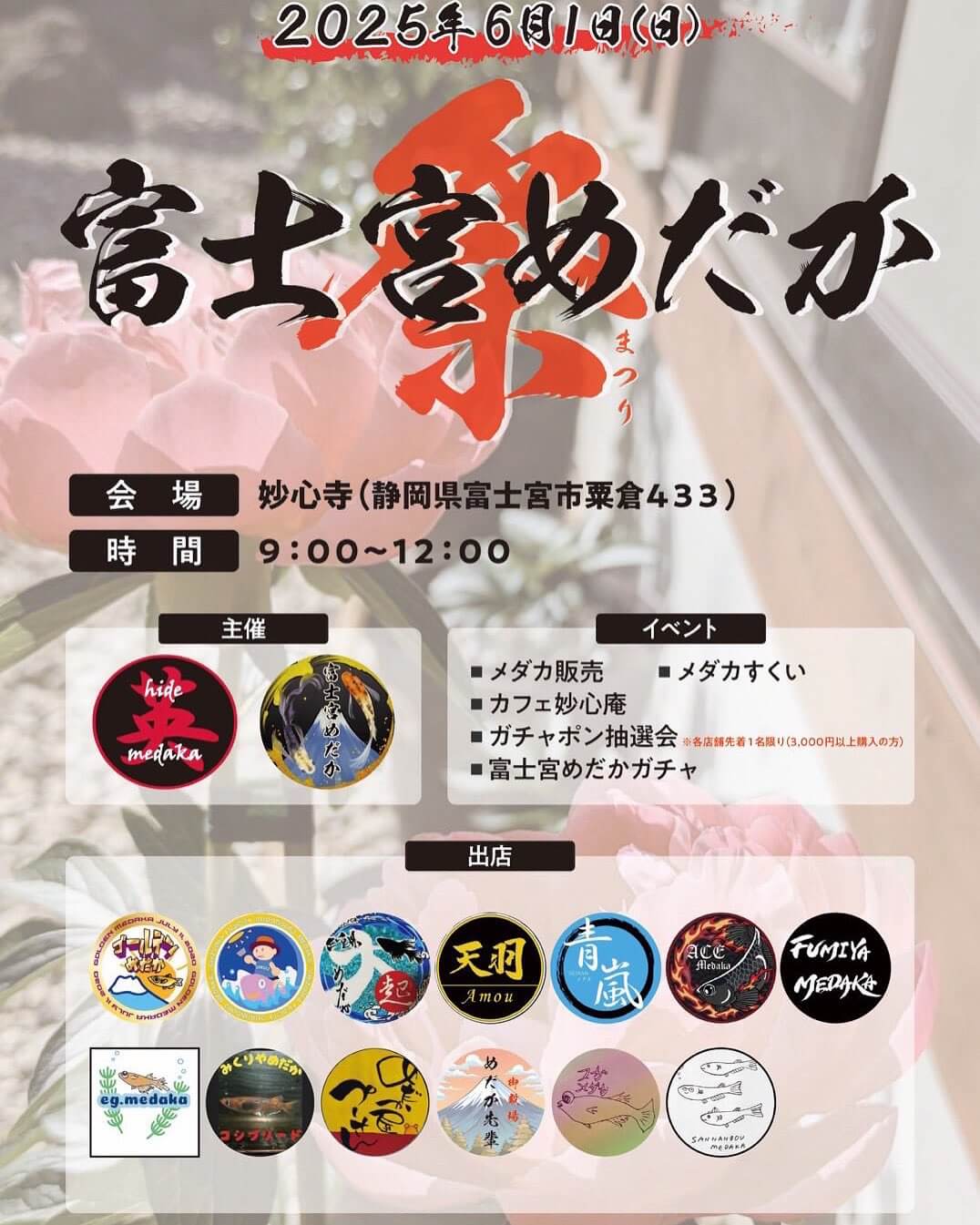 メダカ販売イベントのフライヤー広告(2025年6月開催)