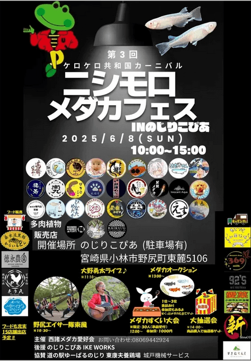 メダカ販売イベントのフライヤー広告(2025年6月開催)