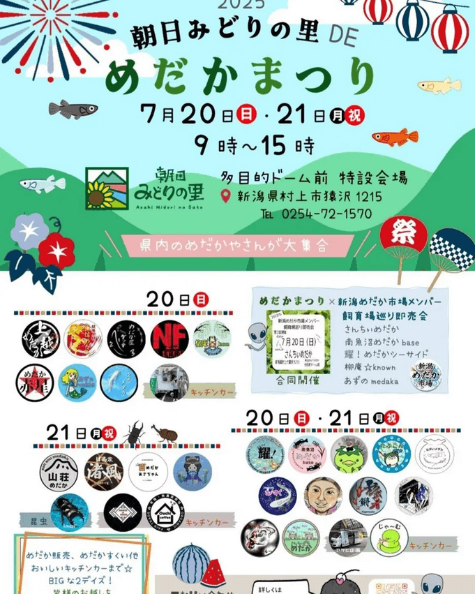 メダカ販売イベントのフライヤー広告(2025年7月開催)