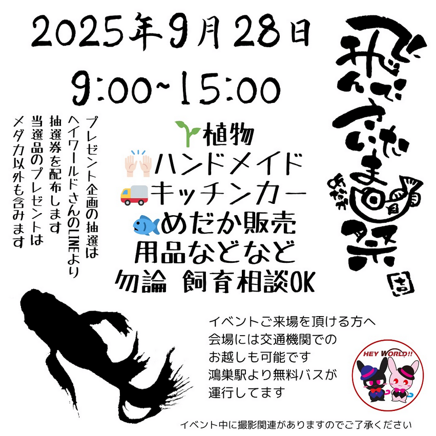 メダカ販売イベントのフライヤー広告(2025年9月開催)