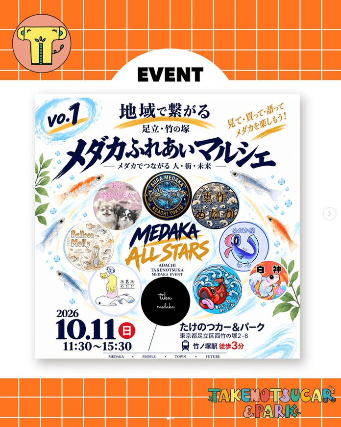 東京都:メダカふれあいマルシェ vol.1のフライヤー広告(2026年10月開催)