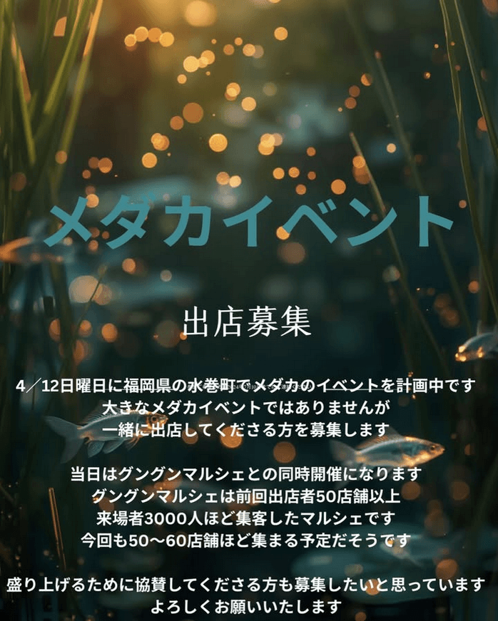 メダカ販売イベントのフライヤー広告(2026年4月