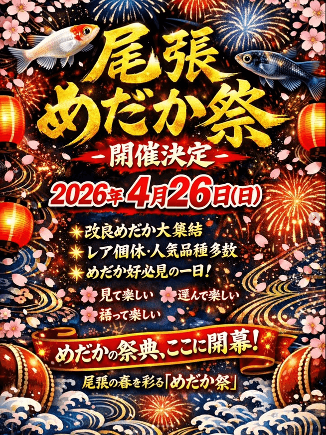 メダカ販売イベントのフライヤー広告(2026年4月
