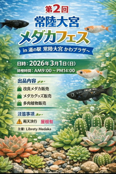 メダカ販売イベントのフライヤー広告(2026年3月)