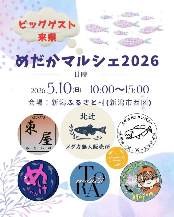メダカ販売イベントのフライヤー広告(2026年5月