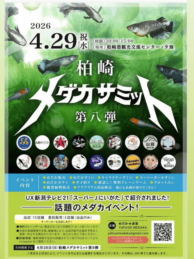 メダカ販売イベントのフライヤー広告(2026年4月