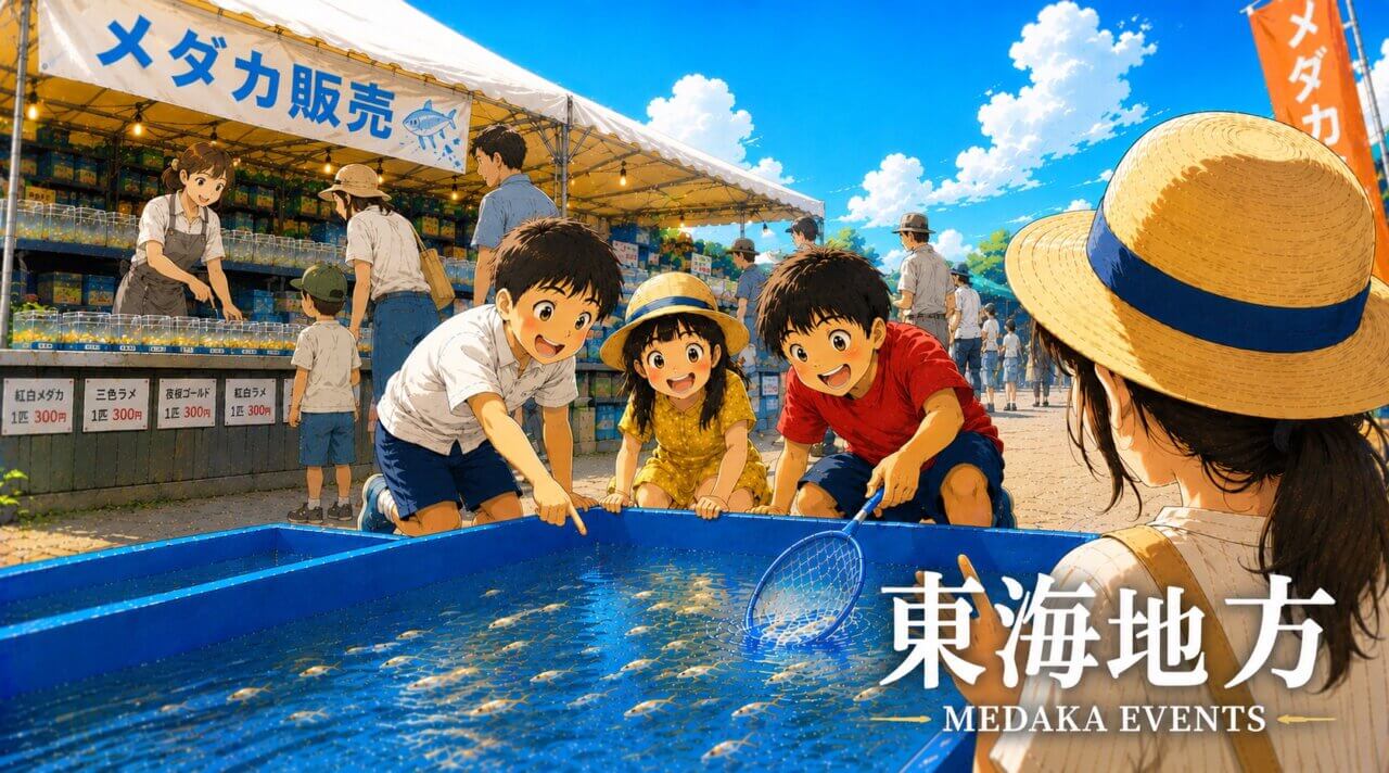 新潟県.富山県.石川県.福井県.山梨県.長野県.岐阜県.愛知県.静岡県で開催されているメダカイベントのまとめ情報ページのアイキャッチ画像